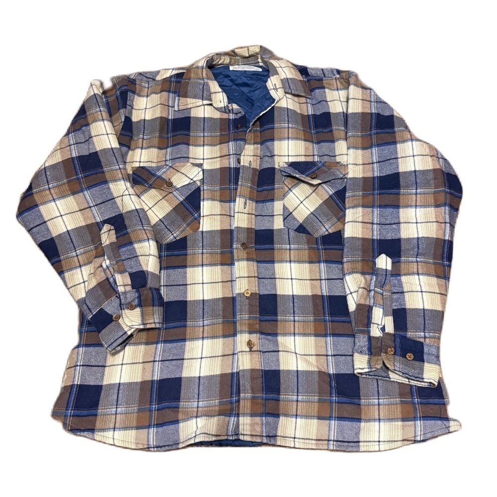 Vintage Royal Choice 100% Cotton Plaid Flannel Button Down Shirt Large Blue Brow